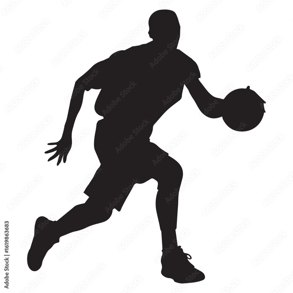 Fototapeta premium Vector art of basketball player silhouette dribbling isolated on white background