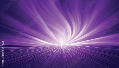 Abstract image of a bright white light at the center with purple radial lines extending outward, resembling a burst or explosion, set against a silhouette .