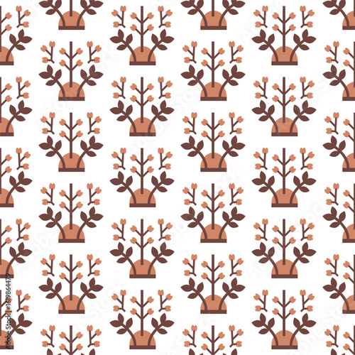 Mid-century modern floral seamless vector pattern in retro folk art style