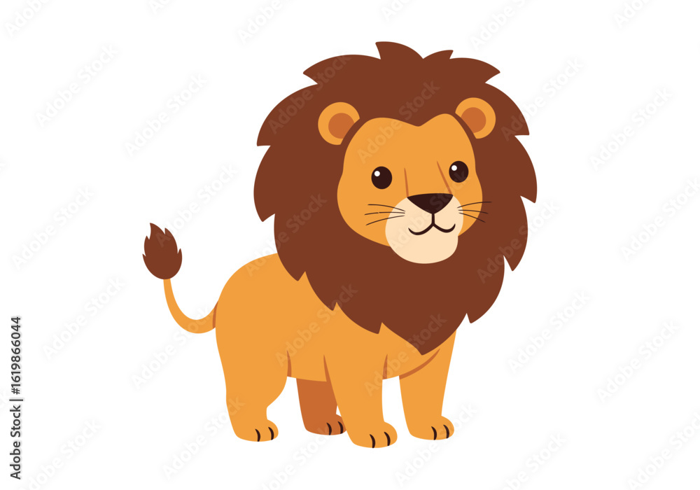 Cartoon Lion with Brown Mane and Golden Fur Cartoon Lion with Brown Mane and Golden Fur