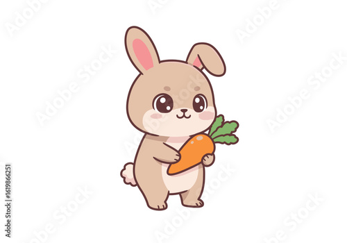 Cute Cartoon Bunny Holding a Carrot Illustration