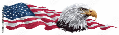 Patriotic Bald Eagle with American Flag Brush Stroke Background
