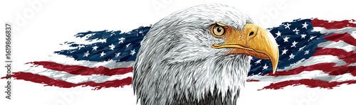 Patriotic Bald Eagle with American Flag Brush Stroke Background
