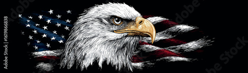 Patriotic Bald Eagle with American Flag Brush Stroke Background