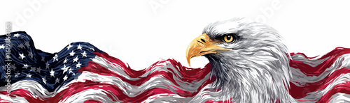 Patriotic Bald Eagle with American Flag Brush Stroke Background