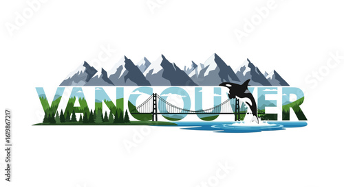 Vancouver Canada Orca Illustration Graphic.