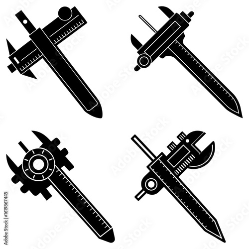 Illustration showing different types of calipers used for precision measurement in engineering and design work