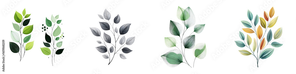 Watercolor Greenery Set: Botanical Foliage Illustration Watercolor Greenery Set: Botanical Foliage Illustration
