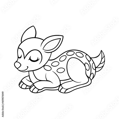 baby deer sleeping coloring page black outline