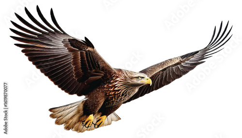 A bird in flight, a white tailed eagle isolated on a white background illustration