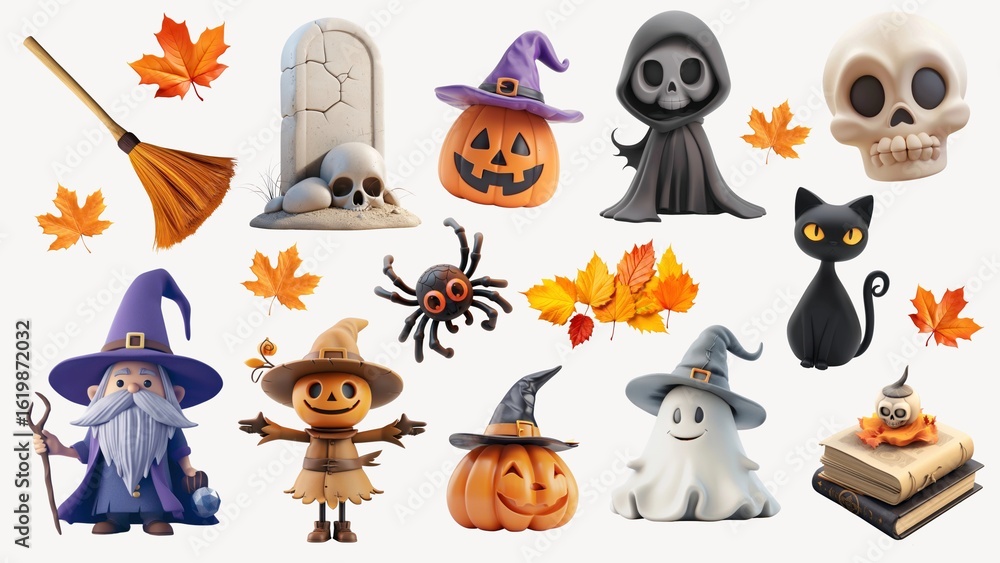 Obraz premium Cute 3D Halloween night element set