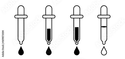 Different dropper levels showing various liquid amounts for laboratory experiments and analysis