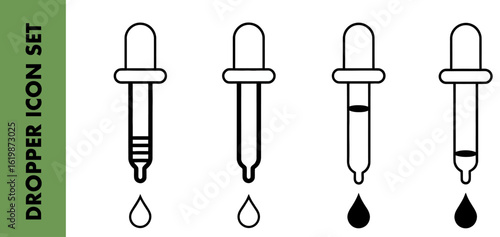 Different dropper levels showing various liquid amounts for laboratory experiments and analysis