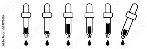 Different dropper levels showing various liquid amounts for laboratory experiments and analysis