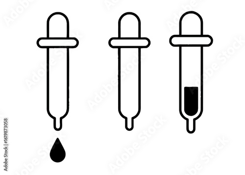 Different dropper levels showing various liquid amounts for laboratory experiments and analysis