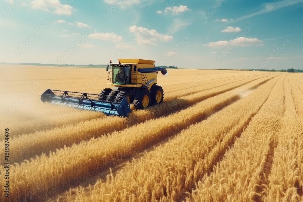 Obraz premium Combine harvester harvesting from the field