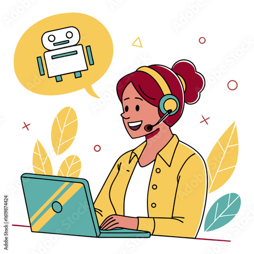 Customer service agent with a chatbot concept on transparent background isolated on transparent background