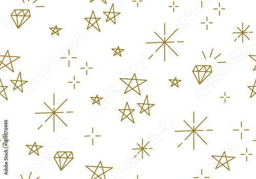 Seamless pattern with golden stars. Christmas, birthday design in golden color on a light background. Trendy modern vector illustration. Cute Line star glitter shine design. Seamless pattern with star