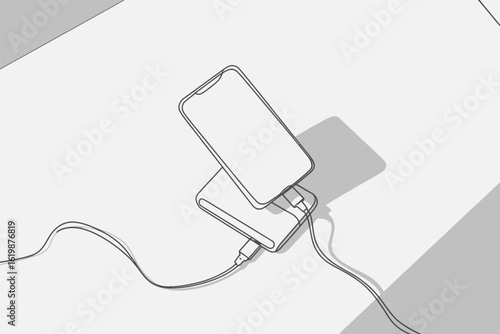 Modern smartphone charging on a portable power bank with cables
