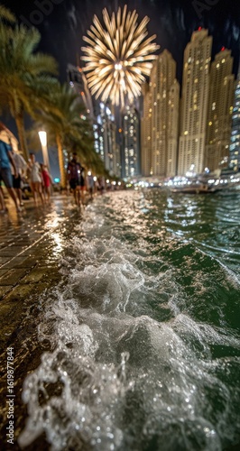 Wallpaper Mural Fireworks over a city canal at night Torontodigital.ca