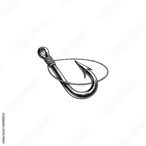 Sleek fishing hook logo with sharp curve and clean style.
