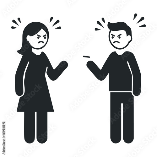Angry cartoon characters arguing with gestures and exclamations. Vector illustration