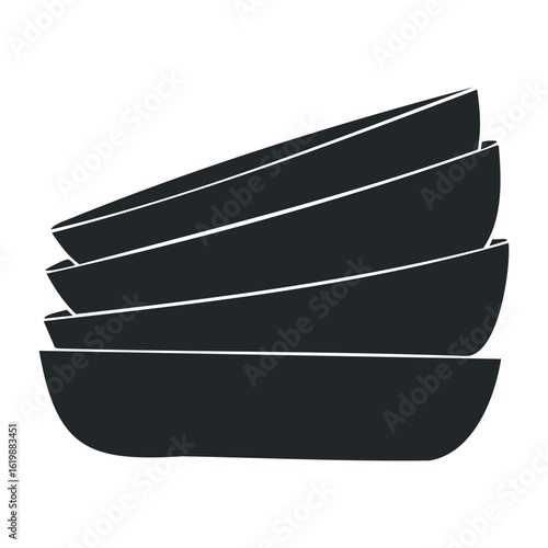 Stack of four black canoes in minimalist design against white background. Vector illustration