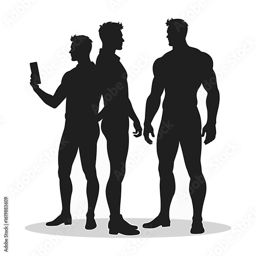 Male physique silhouette group of men fitness bodybuilder athlete human form body shape outline design on transparent background