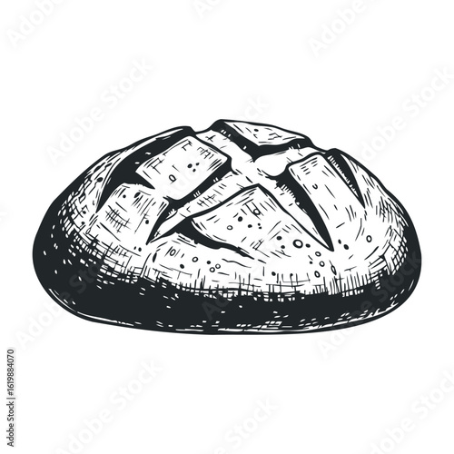 Hand-drawn rustic bread loaf with cross marks. Vector illustration