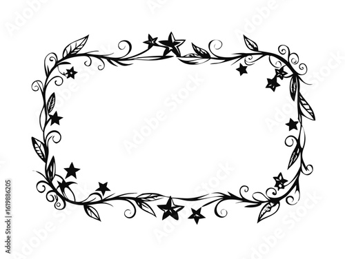 Ornamental floral rectangular frame with stars