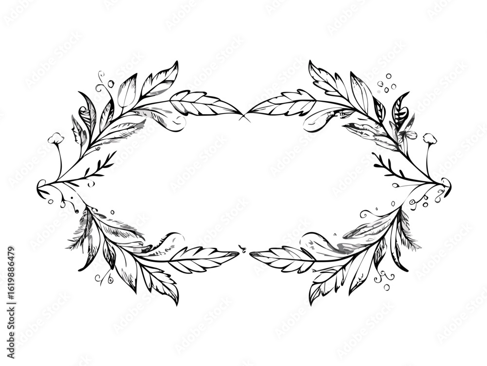 Obraz premium Hand-drawn laurel frame with black leaves