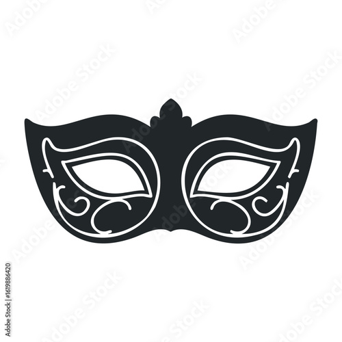 Elegant black venetian mask with ornate white designs. Vector illustration
