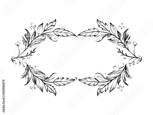 Hand-drawn laurel frame with black leaves