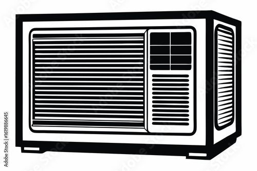 Black and White Image of a Vintage Radio with Horizontal Lines and Wheel