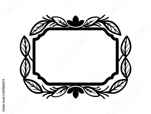 Ornamental frame in black and white with leaves