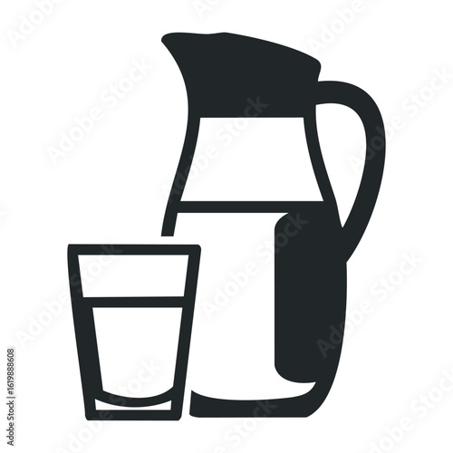 Black and white silhouette of a water pitcher and glass icon. Vector illustration
