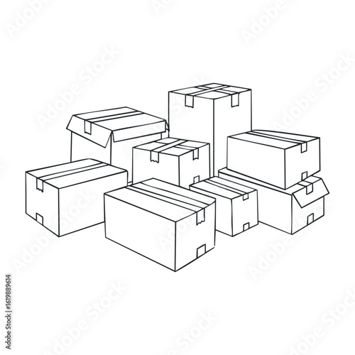 Stacked cardboard boxes outline : efficient packing and storage. Vector illustration