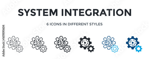 System Integration Icon In Different Style Vector Illustration. Designed In Thin Line, Regular Line, Bold Line, Glyph, Color Line, And Color Glyph Style Can Be Used For Web