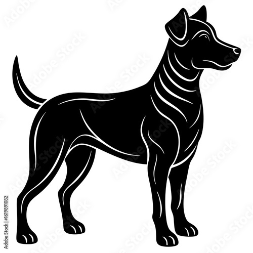Vector Single Black Silhouette Icon of Dog Isolated on White Background