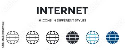 Internet Icon In Different Style Vector Illustration. Designed In Thin Line, Regular Line, Bold Line, Glyph, Color Line, And Color Glyph Style Can Be Used For Web