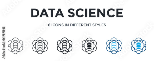 Data Science Icon In Different Style Vector Illustration. Designed In Thin Line, Regular Line, Bold Line, Glyph, Color Line, And Color Glyph Style Can Be Used For Web