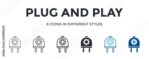 Plug And Play Icon In Different Style Vector Illustration. Designed In Thin Line, Regular Line, Bold Line, Glyph, Color Line, And Color Glyph Style Can Be Used For Web