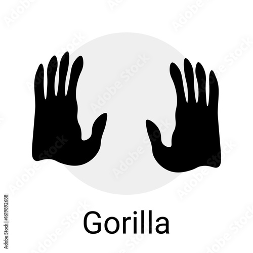 Animal footprint. Gorilla pawprint. Black silhouettes print zoo icon. Foot track shapes. Wild mammal step trail stamp. Footstep imprint with claws. Fauna wildlife. Monkey walk. Vector zoology card