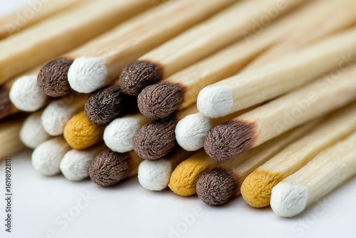 Pile of Strike Anywhere Matches with White and Brown Heads on White Background