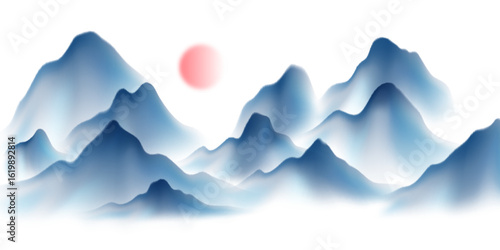 Modern design vector illustration of beautiful Chinese ink landscape painting.
