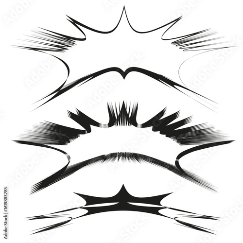 Abstract black shapes. Dynamic burst elements. Grunge splatter Vector. Modern edgy illustration. EPS 10.