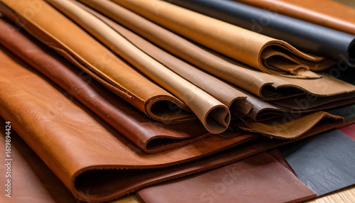 Variety of leather hides in different shades