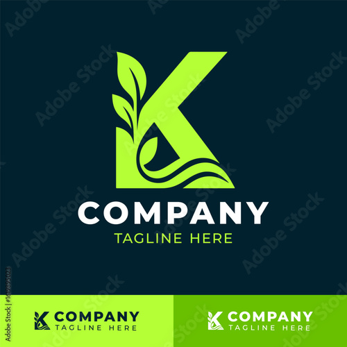 Leaf styled letter K logo design for eco friendly and organic branding  
