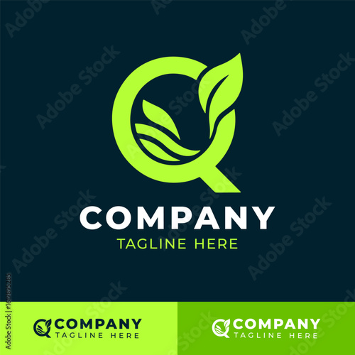Leaf styled letter Q logo design for eco friendly and organic branding  
