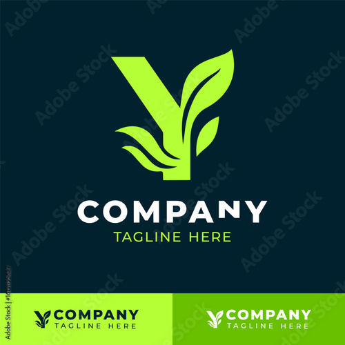 Leaf integrated letter Y logo design for organic and eco brand identity  